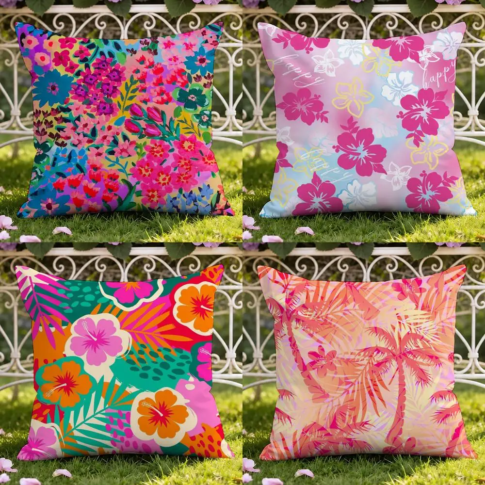 Island Tropical Bloom Pack Cushion Cover Short Plush Double-sided Print Square Throw Pillow Covers Sofa Home Cushion Decor
