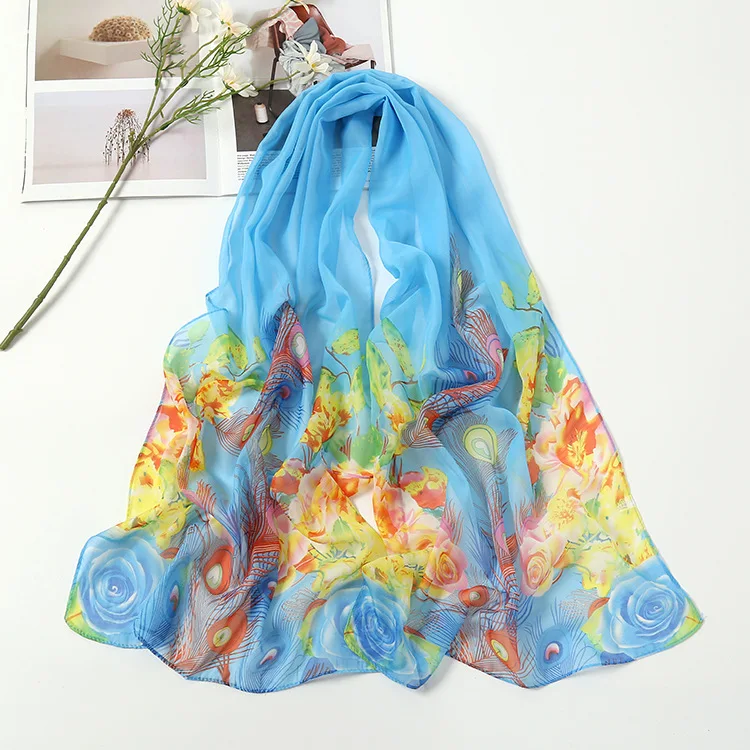 Chiffon Silk Scarf Shawl, Fashionable Versatile Sunscreen Yarn Elegant Four-season Decoration Women's Beach Towel Gift Wholesale