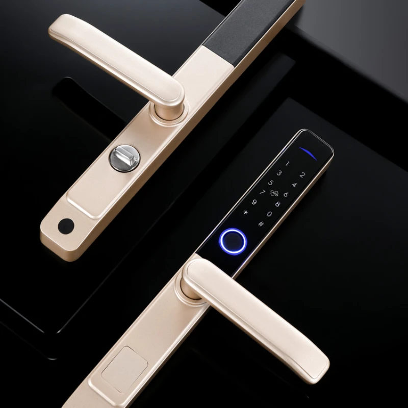 

Narrow frame broken bridge aluminum fingerprint lock with indoor anti lock APP remote unlocking aluminum alloy sliding door