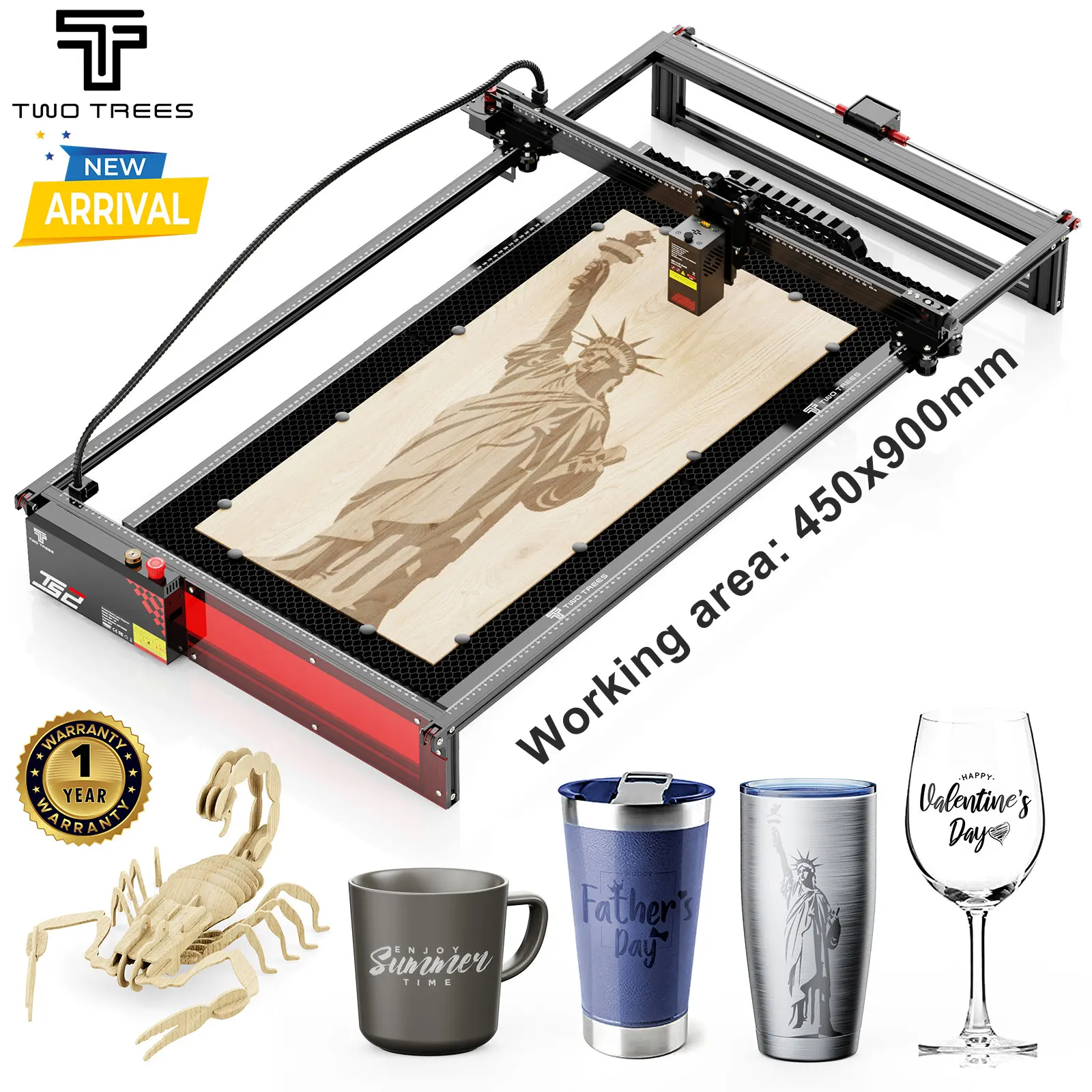 Twotrees TS2-20 Max Metal Laser Engraving Machine Cnc Wood Cutting Tools Super Large Engraving Area 450x900mm 20W Laser Engraver