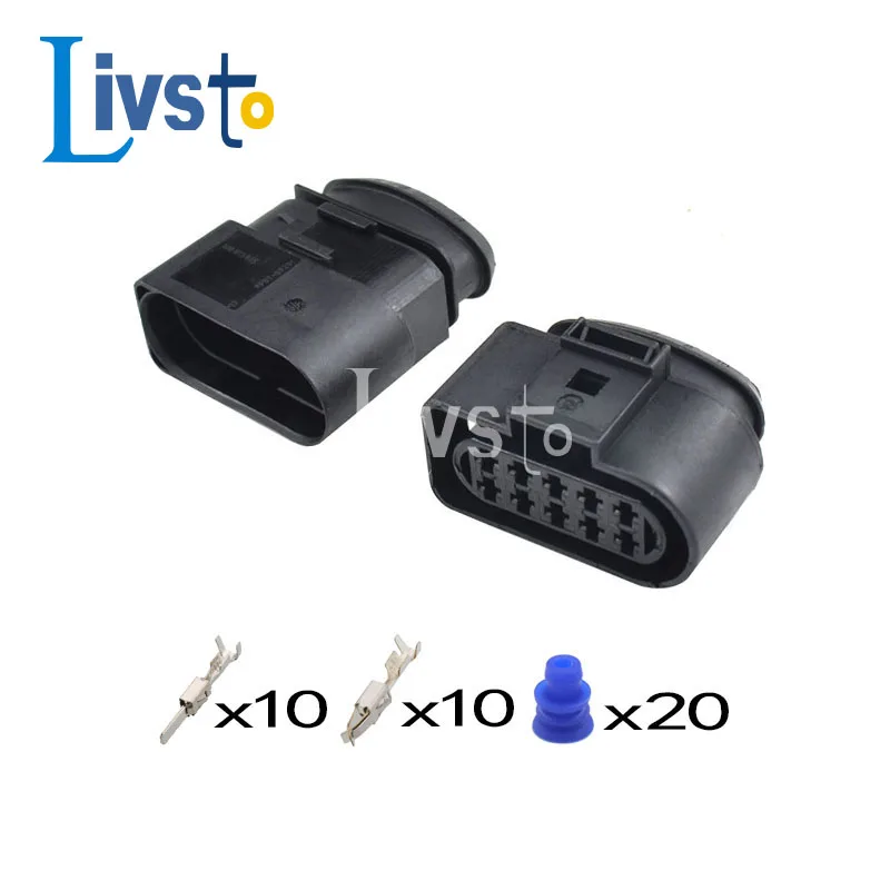 5/10 Sets 10 Pin Male 3.5mm Auto Connector Temp Sensor Plug Waterproof Car Headlight Socket For VW Audi 1J0973835 1J0973735