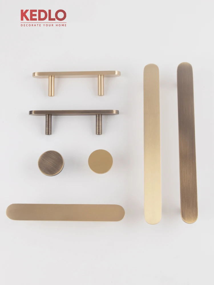 KEDLO Solid Brass Minimalist Flat Handle Modern Minimalist Brushed Brass Pull Kitchen Cabinet Drawer Antique Brass Handle