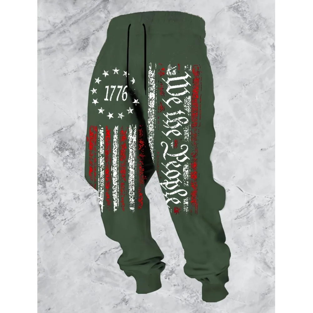 

Мужские спортивные штаны 2026 года, джоггеры с принтом ко Дню независимости, облегающие брюки, повседневные брюки для отдыха с карманами, осенне-зимняя уличная одежда