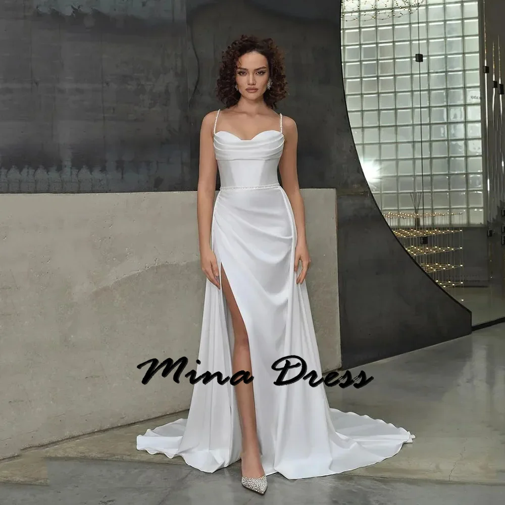 

Mina Customized Backless Elegant Party Dresses 2024 for Wedding Dress Es Sleeveless Ball Gowns Slit Spaghetti Straps Evening