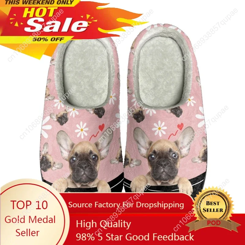 

French Bulldog Home Cotton Slippers Mens Womens Thermal Indoor Slipper Customized DIY Shoe Plush Bedroom Casual Keep Warm Shoes