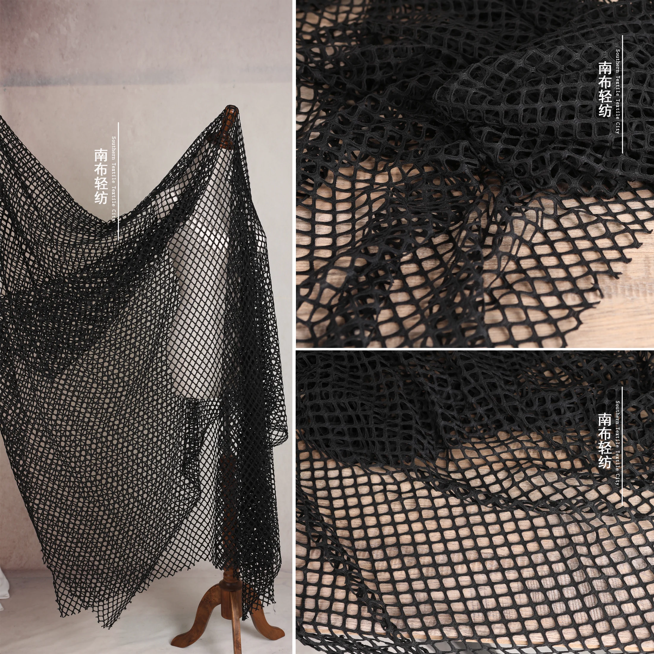 

Mesh Black Fishnet Hollow Large Mesh See-through Texture Mesh Clothing DIY Designer Clothing Production Personalized Fabric