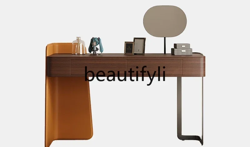 

Italian minimalist dresser bedroom makeup table saddle leather rotating makeup stool modern simplicity