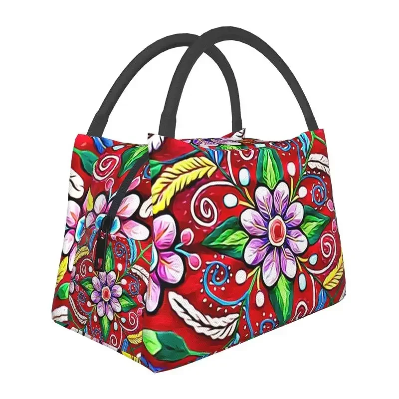 Boho Floral Mexican Flowers Insulated Lunch Bags for Women Resuable Thermal Cooler Lunch Box Beach Camping Travel lunchbag