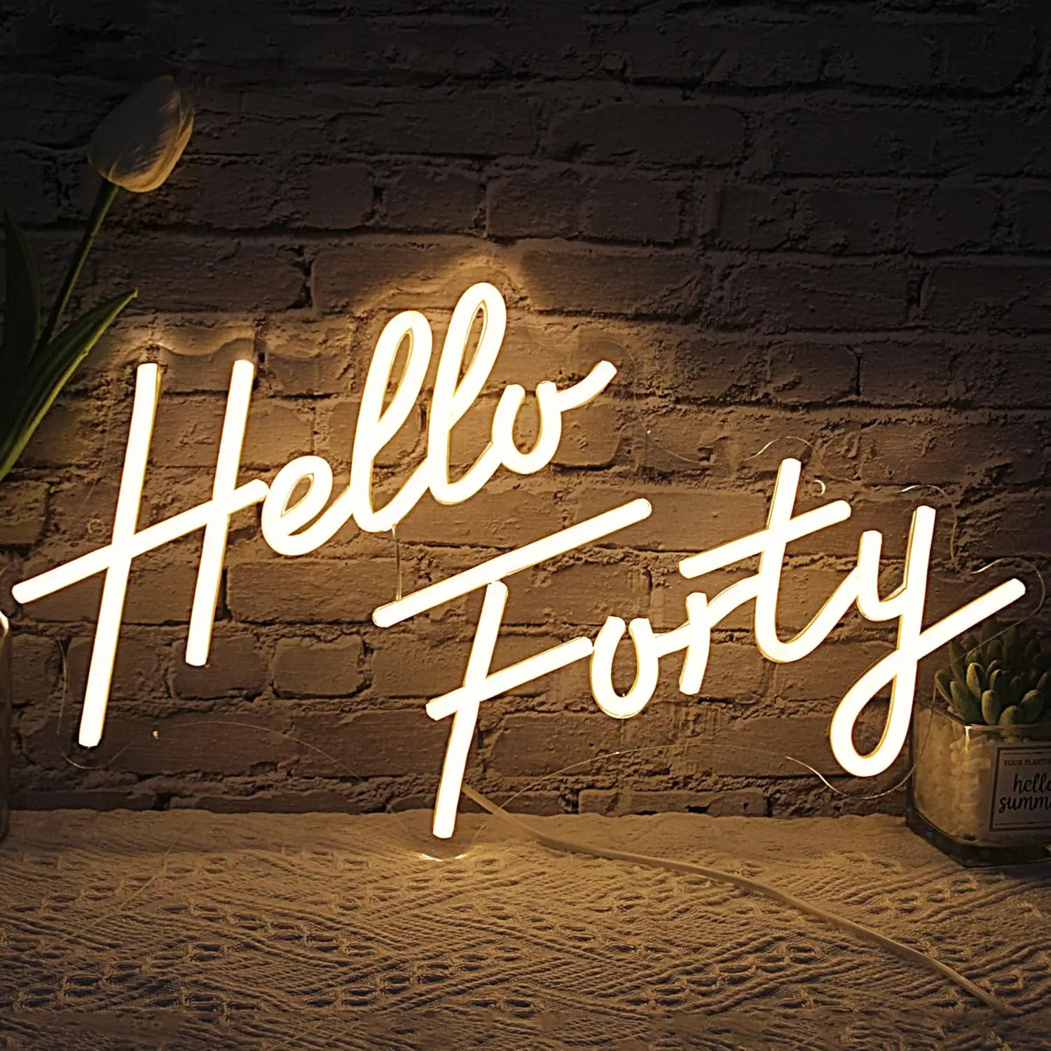 

Hello Forty Neon Sign 40th Birthday Dimmable Neon Sign Warm White Words Neon Light for Bedroom Decor USB Hanging Sign for living