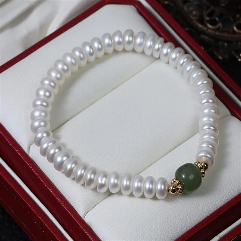 

Hetian Jade Natural Pearl Bracelet Simple Line Women Fashion Banquet Accessories 080221