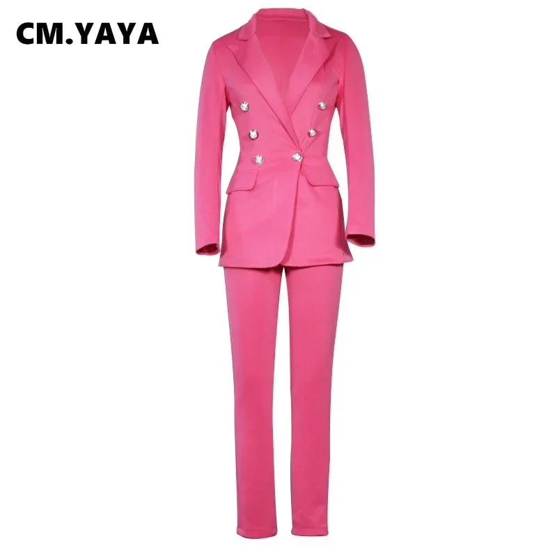 CM.YAYA Autumn Winter Streetwear Women\'s Set Long Sleeve Blazer Pants Suit Office Lady Tracksuit Two Piece Set Fitness Outfits