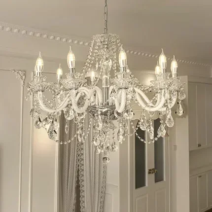 French light luxury crystal chandelier, retro court style living room main lamp