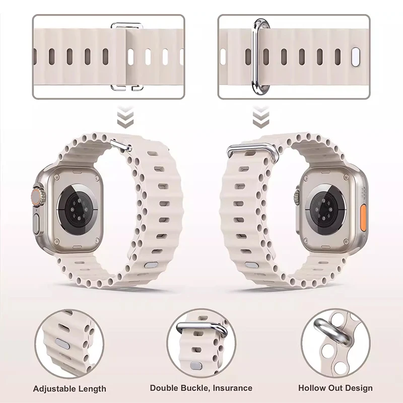 Ремешок Ocean для Apple Watch Ultra 2, ремешок 49 мм, 44 мм, 45 мм, 41 мм, 40 мм, 42 мм, 46 мм, силиконовый спортивный браслет iWatch Series 10 9 8 7 SE 6