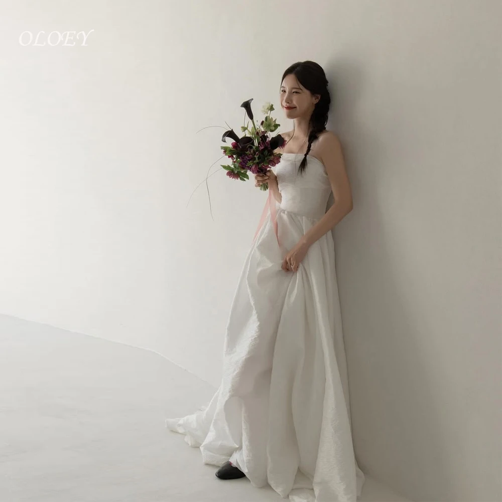 

OLOEY Korean Wedding Photography Simple Strapless A-line Satin Wedding Dress Customized Long Wedding Robe Corset Back 2025