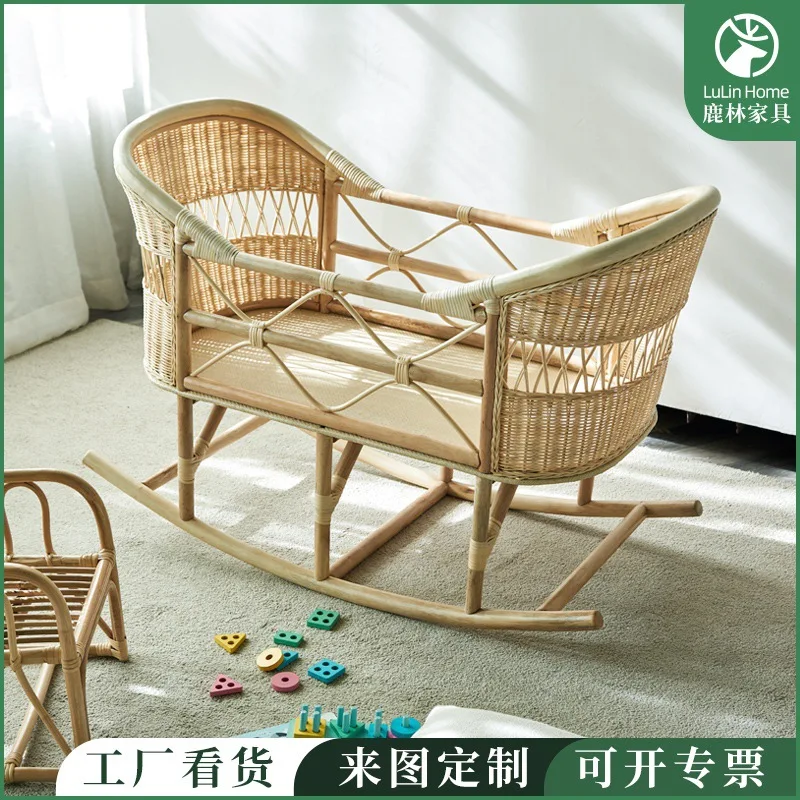Small apartment crib heightened newborn baby bb cradle children's bed care enclosure Nordic rattan crib enclosure