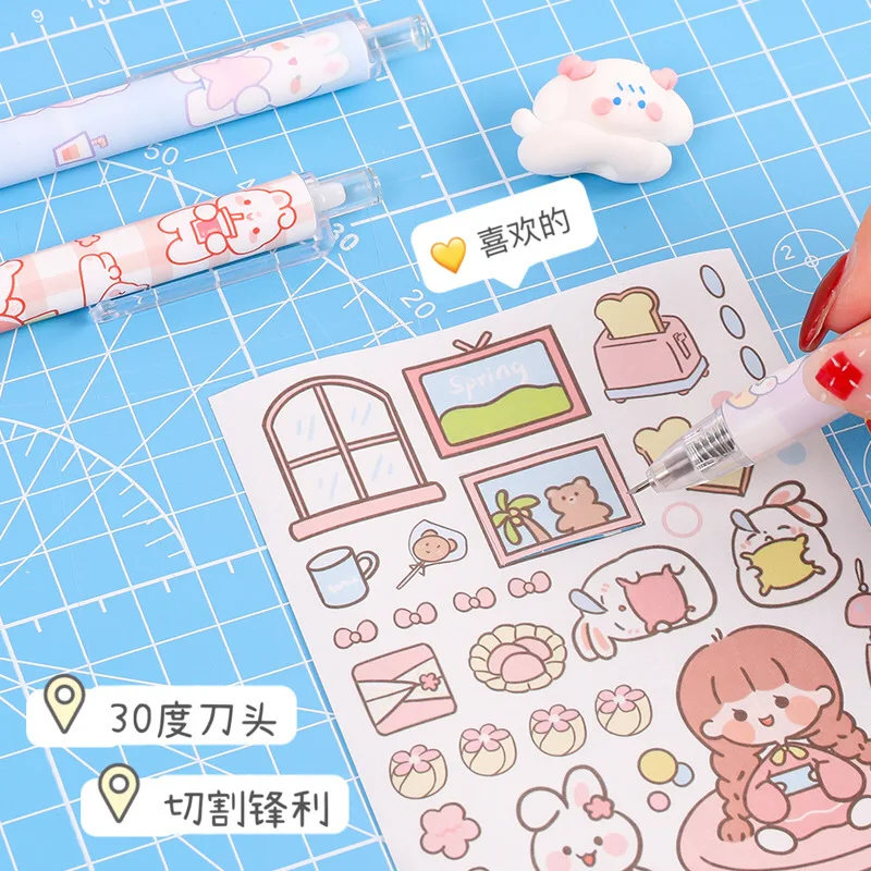 Kawaii Paper Cutter Scrapbooking Tools Pressing Knife Blade Die-cut Plastic Pen Students Diary Cartoon Manual Craft Card Cutting