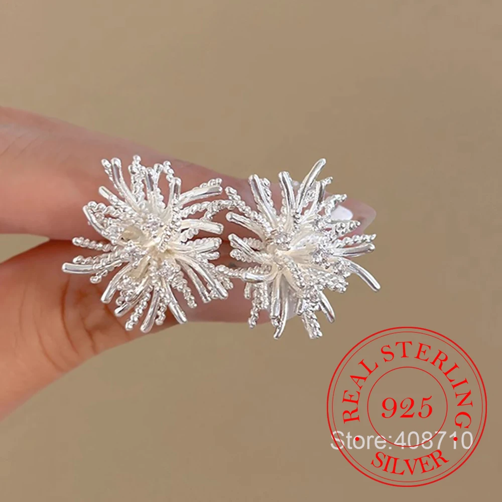 France 925 Sterling Silver Exaggerated Dandelions Stud Earrings For Woman Fashion Piercing Jewelry Aretes De Mujer Party Gift