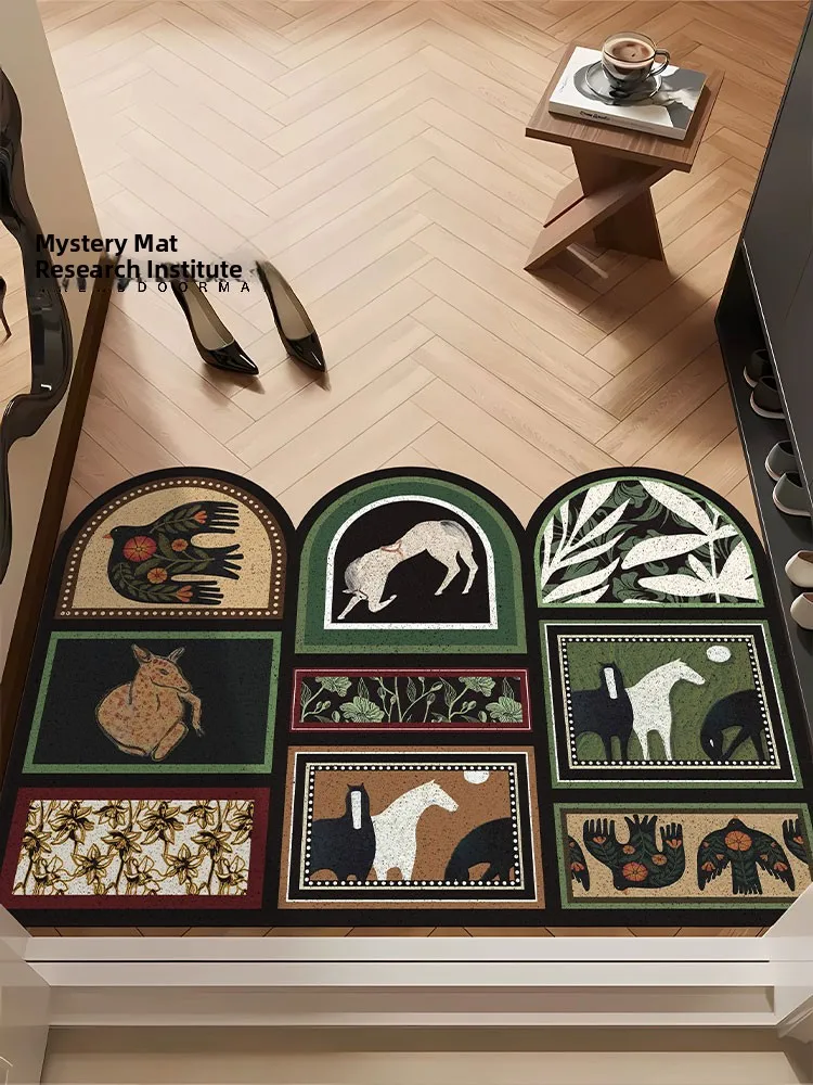 

Винтажный дверной коврик, шелковый круглый входной коврик, коврик для багажника, коврик для удаления пыли, грязеотталкивающий уличный коврик, нескользящий C...