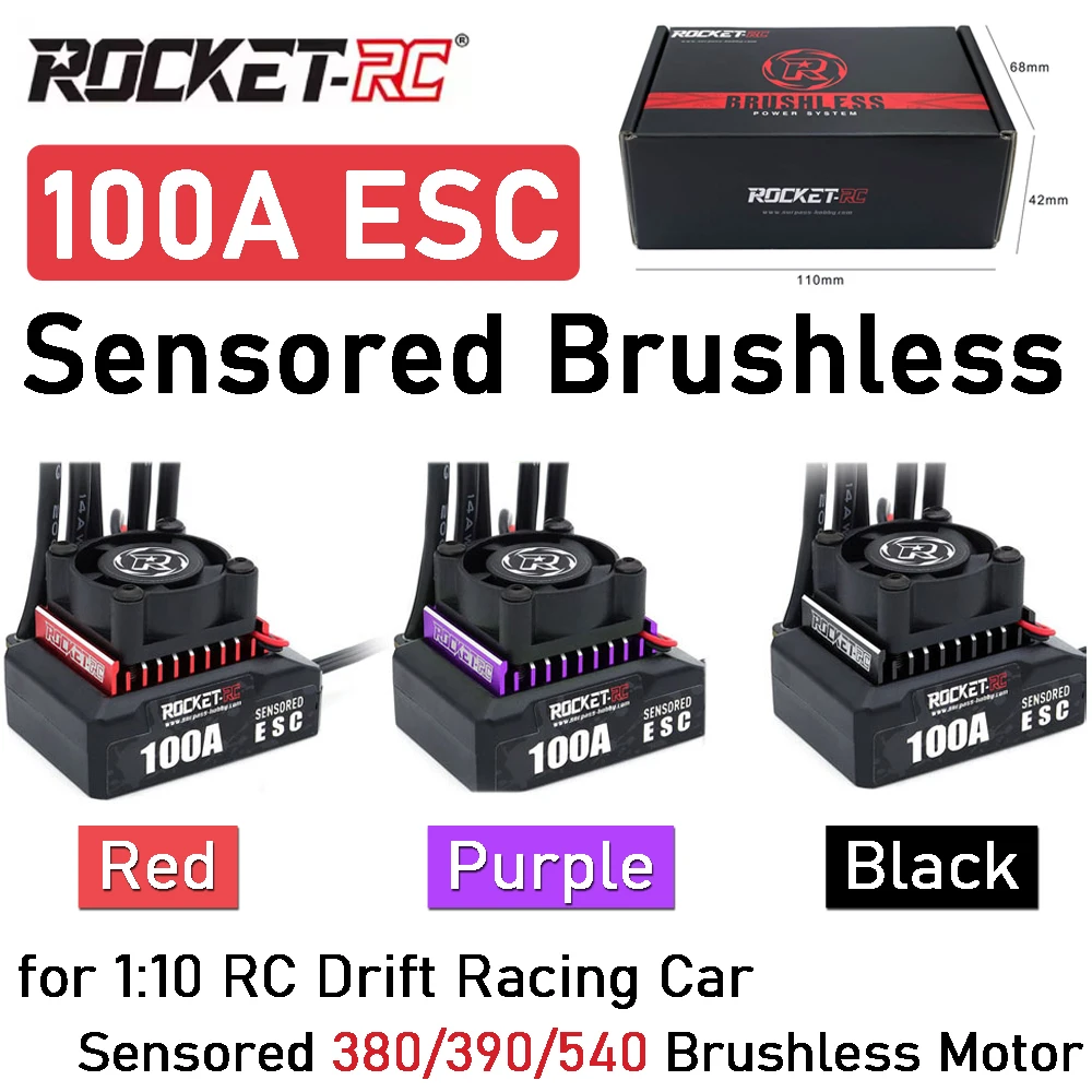 

ROCKET-RC Brushless ESC 100A Electric Speed Controller With Programming Card Combo for 1:10 RC Drift Racing Car Upgrade Parts
