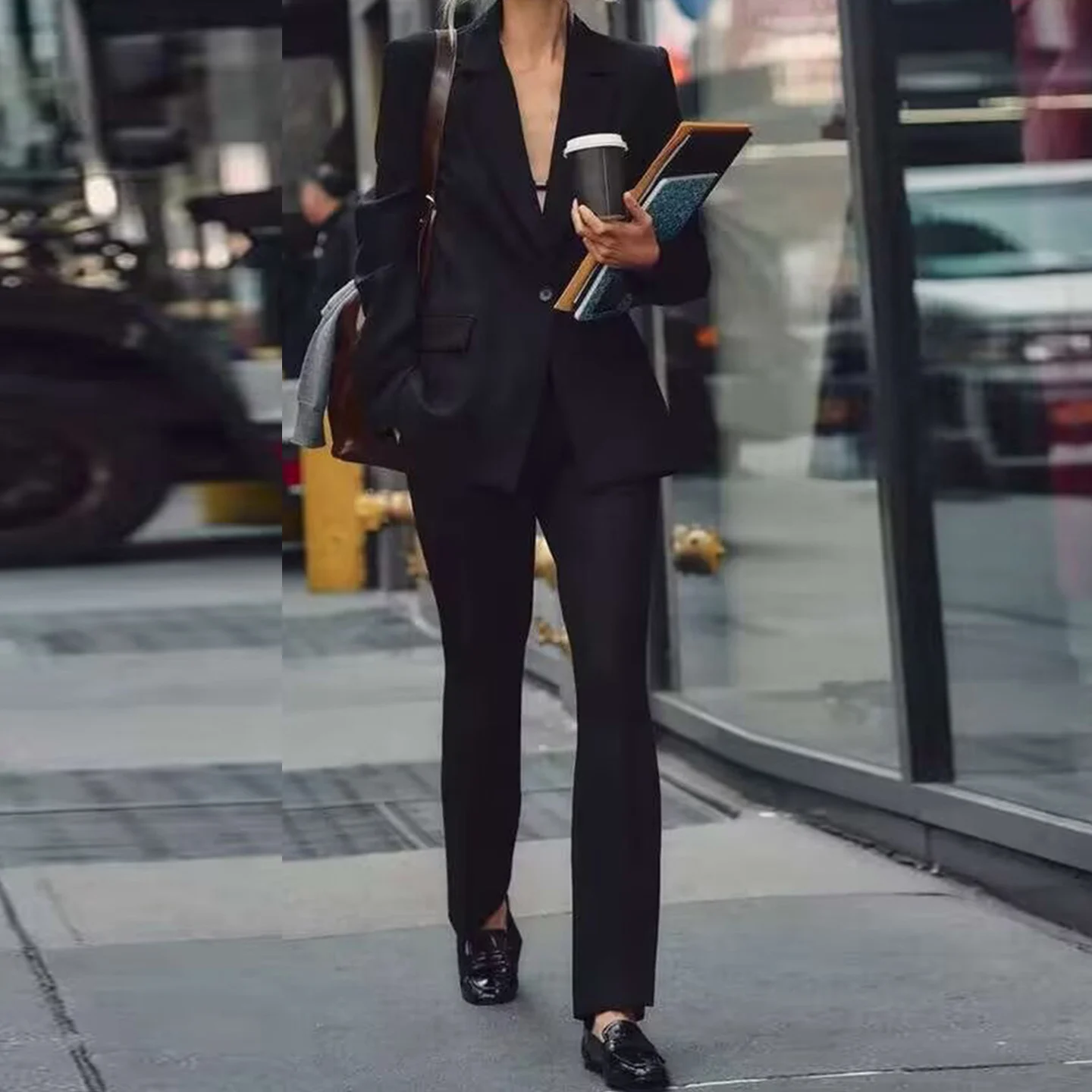 Z Faion Long Sve-Anzug für Damen, Jaet und ausgestellte Hose, Set 2025, Neuankömmling, zweiteiliges Outfit von Ele Workwear