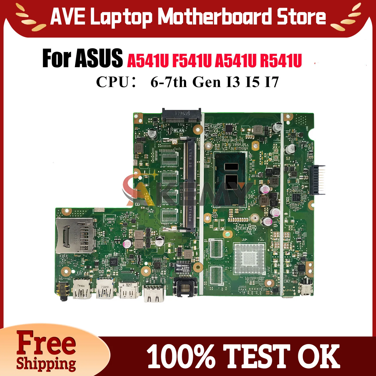 

X541UAK Материнская плата для ноутбука ASUS X541UAK X541U X541UVK R541U X541UV F541U A541U X541UJ X541UA A541U Материнская плата с процессором I3 I5 I7