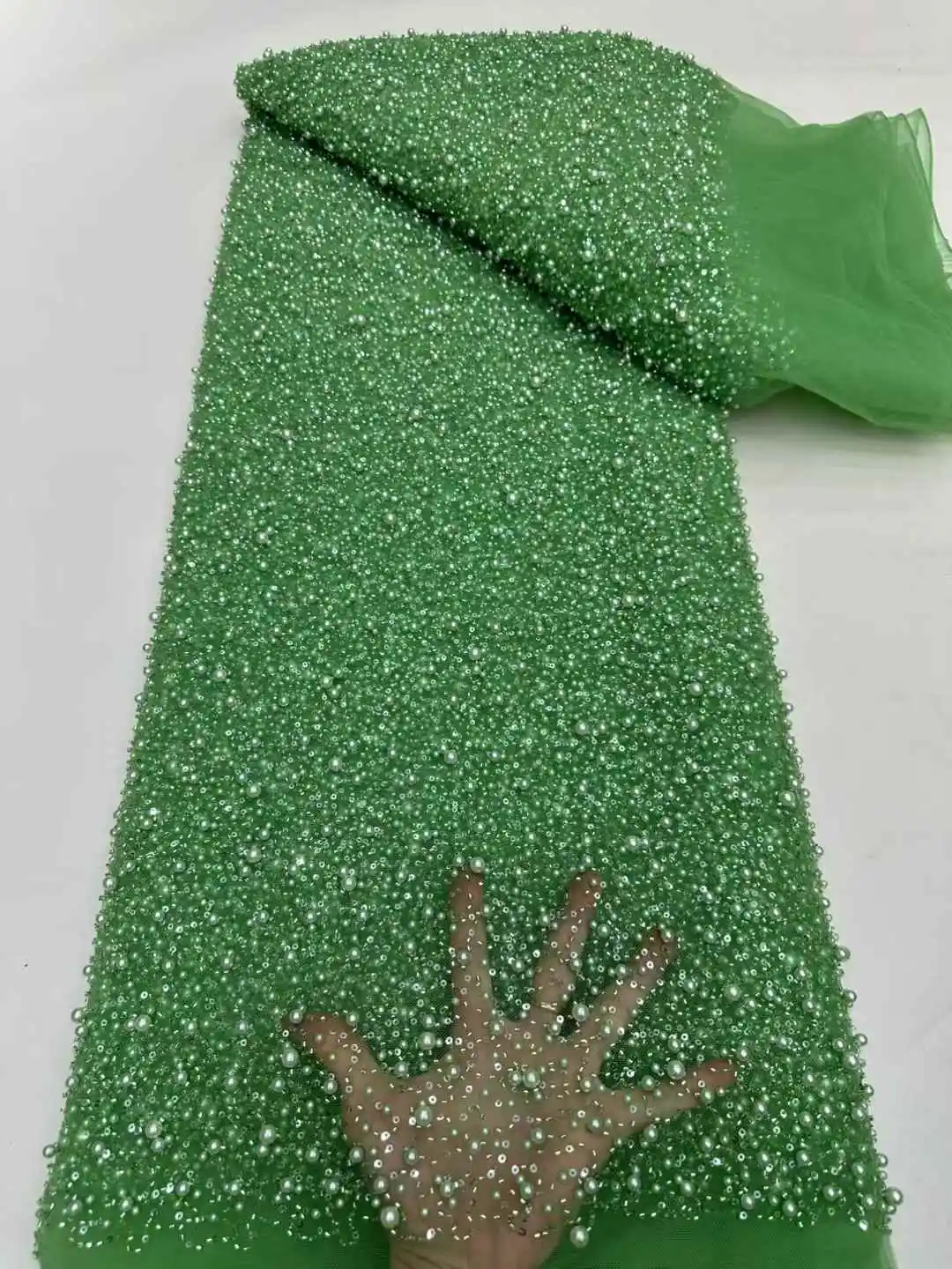 

Nigerian African Lace Fabric 2024 High Quality Hamdmade Beads Bridal Lace Fabric Luxury Sequin Beaded Embroidery For Wedding