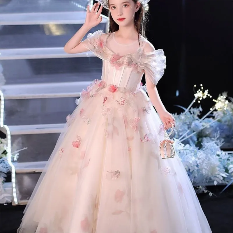 New Creative Girls' Lolita Dress Children's Light Luxury Birthday Princess Evening Dress Kids' Breathable Performance DressLJ675