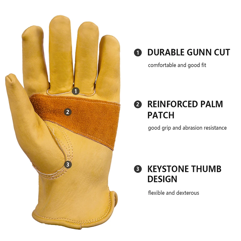 Leather Work Gloves For Men Yellow Cowhide Heavy Duty Safety Protective Driver Working Welding Mechanic Gloves