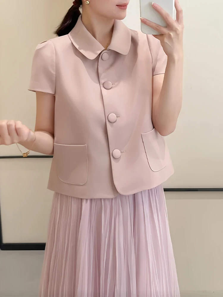 

Slimming Large Size Neck Short Sleeve Shirt Women Summer Casual Versatile Loose Fit Fashionable Top Youthful Elegant
