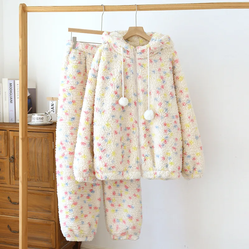 

Женский милый пижамный комплект из кораллового флиса с капюшоном на флисовой подкладке, зимняя теплая одежда для сна, уютная хлопковая ночная рубашка, домашняя одежда, костюм для дома