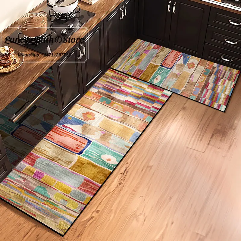 Retro kitchen floor mat, easy to take care of for home use, water-absorbing and oil-absorbing foot mat, washable
