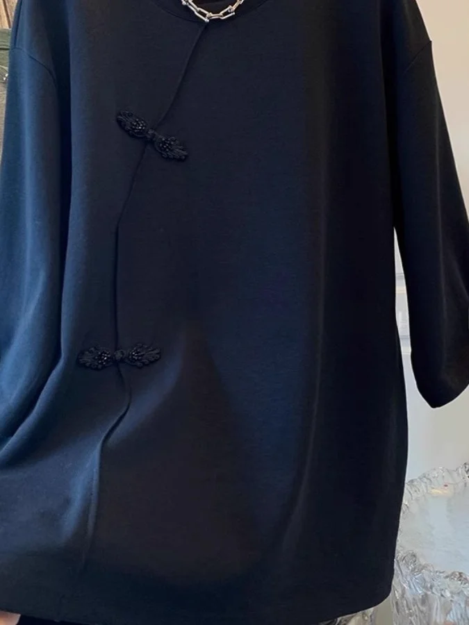 특대형 300포우 뉴 차이니즈 슬레 내셔널 트렌드 버튼 루즈 라운드 네 오트 스베 티셔츠 유니크 f 스베 썸머