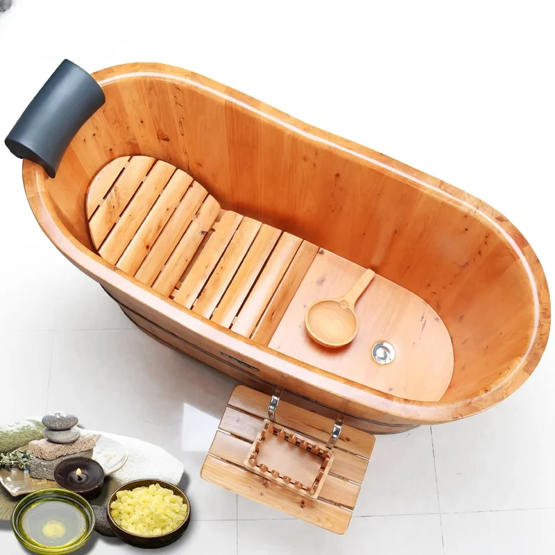 Bath Bowie Bath Bucket Adult Bath Insulation Cypress Wood with Lid Smoked Steam Wooden Bathtub Bubble