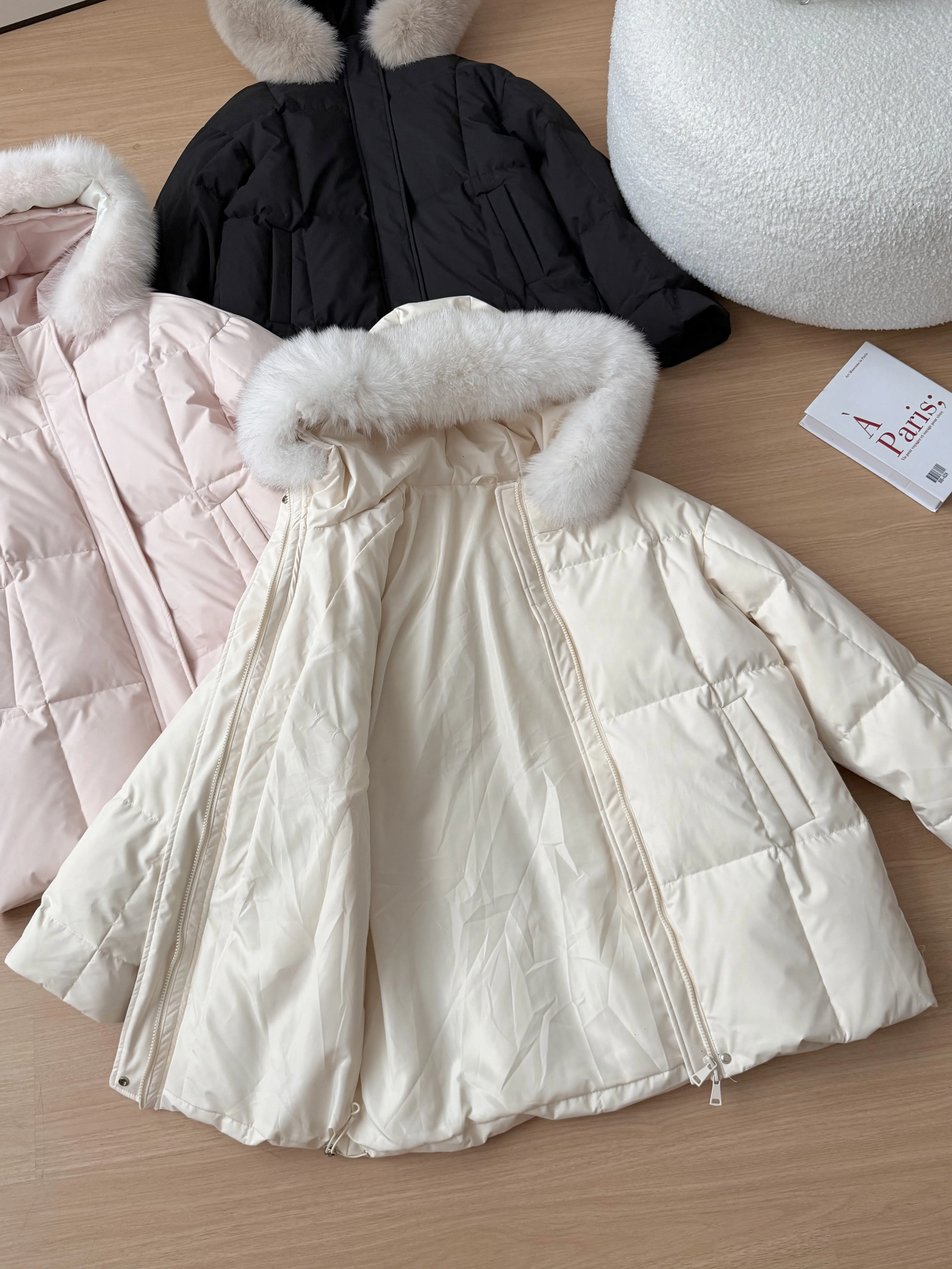 Cappotto da donna autunno inverno finto finale con cappuccio spesso caldo piumino d'anatra bianco da donna tinta unita con cerniera tenere al caldo piumino capispalla