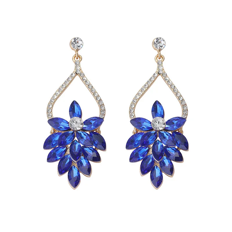 Fashion electroplated earrings women's light luxury high-end earrings flash diamond-encrusted alloy flower earrings