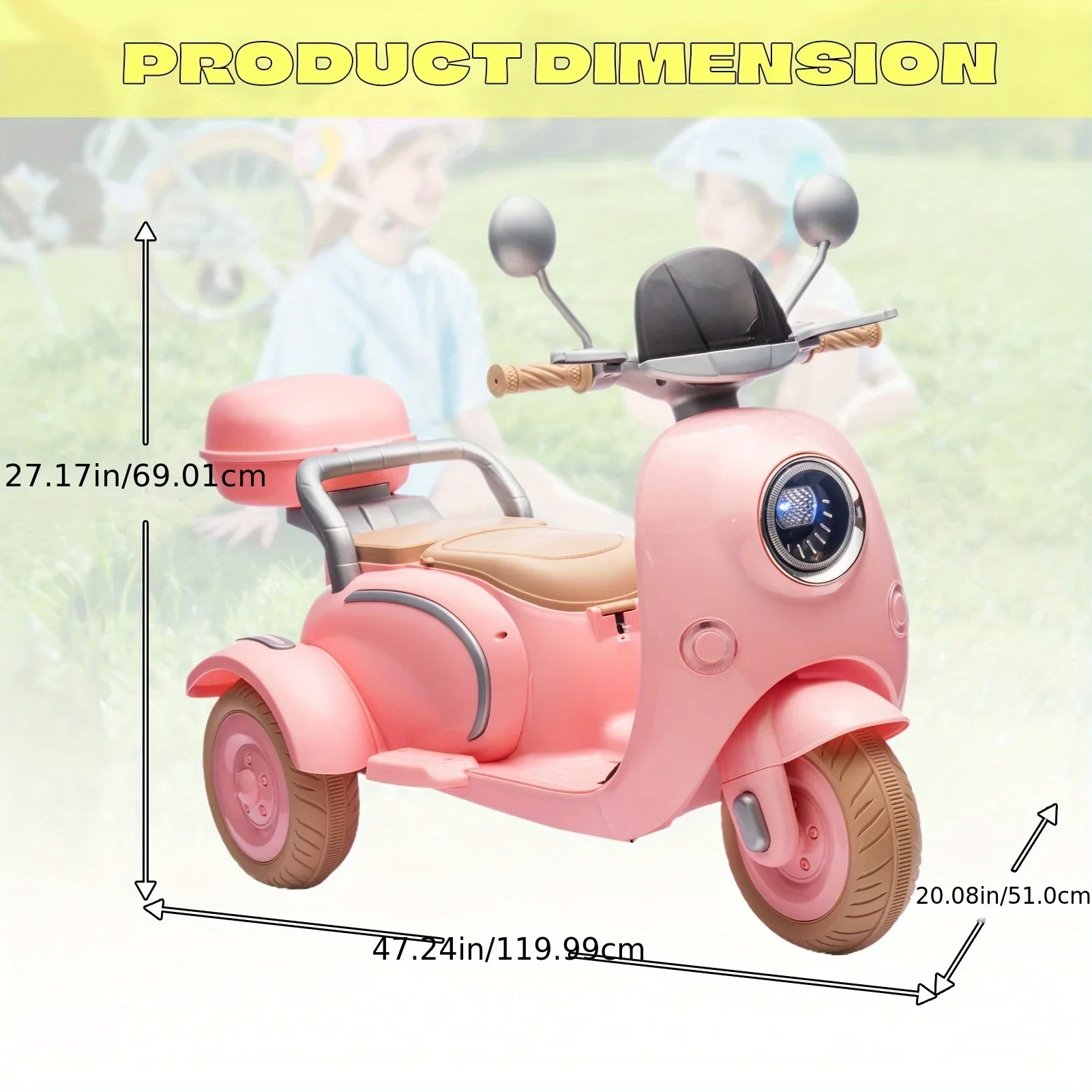 12-V-Zweisitzer-Kinderspielzeug zum Aufsitzen mit elektrischem Motorrad, dreirädriges Kinderspielzeug mit langsamer Start, Multifunktions-Player, USB, Licht