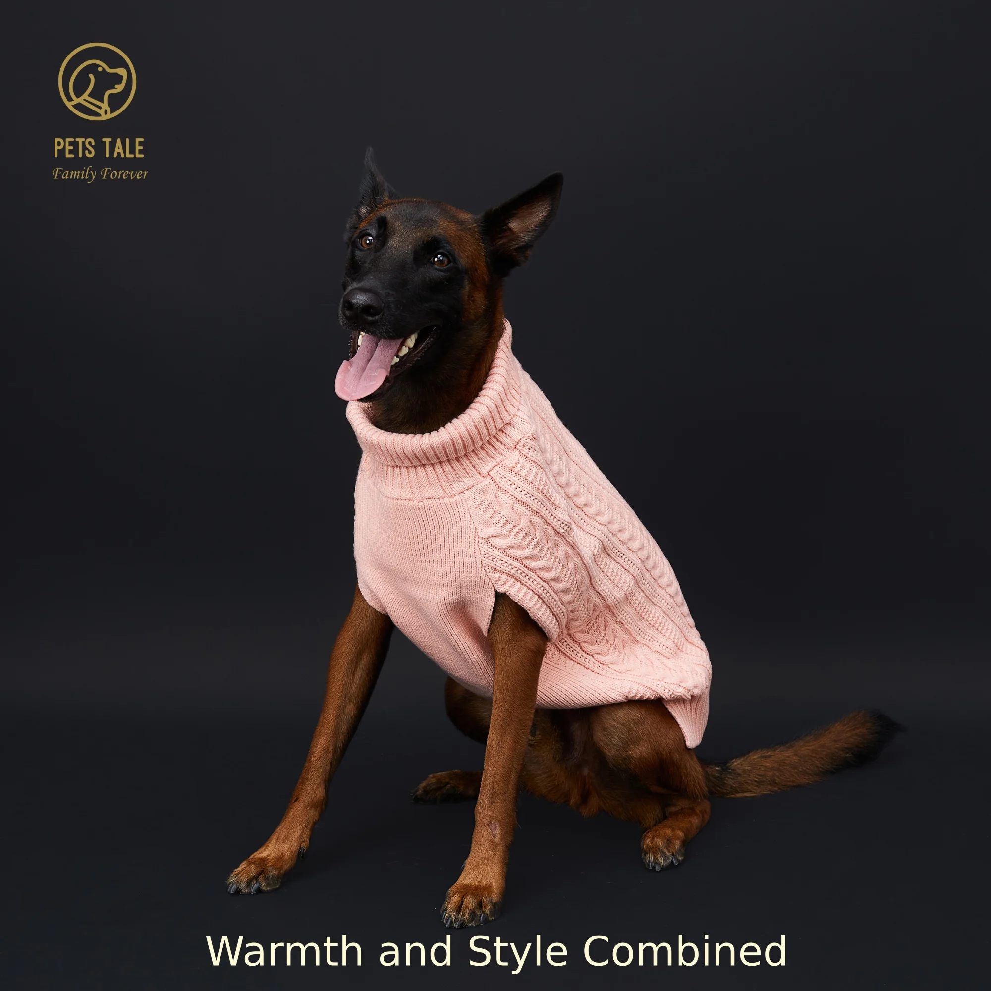 Cable Knit Dog Sweater - Soft High Collar Design with Leash Hole, Available in 4 Colors: Pink, Khaki, Green, and Purple