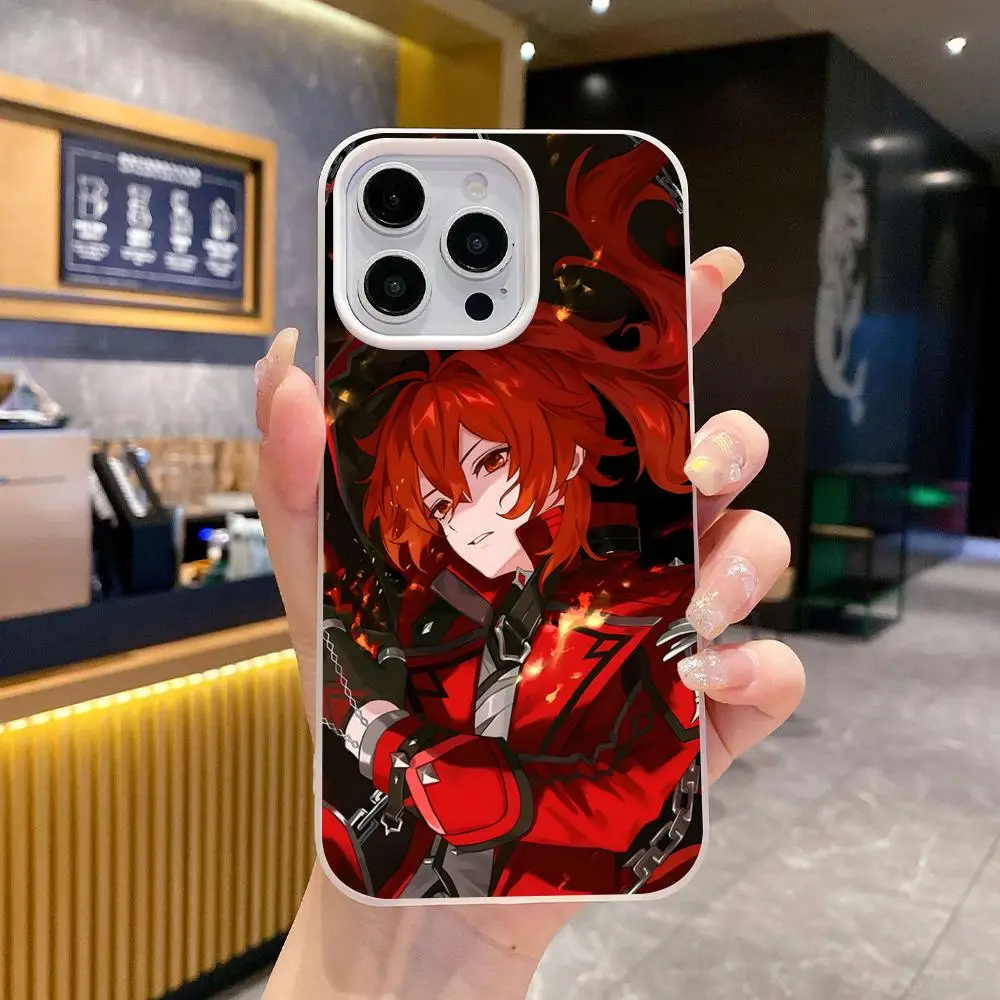 

Game GI Diluc Phone Case for iPhone 17 16 15 14 13 12 11 Air Pro Max Plus Jelly Double layer White Cover