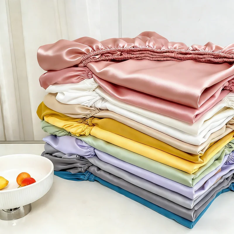 WASART Luxury Ice Satin Rayon Fitted Sheet Elastic Mattress Protector Cover Summer Cool Single/Double Bed Linen 150x200 Washable