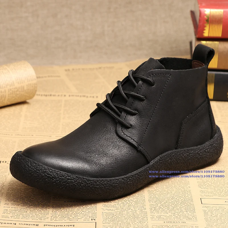 

Cowhide Casual Shoes Black/brown Leather Men's Shoes High Top Soft Leather Soft Sole Lace-Up Men's Shoes Outdoor Single Shoes