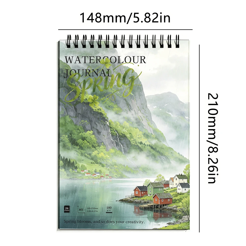 A4/A5 180GSM Spiral Sketchbook, 26 Sheets Acid-Free Paper, Waterproof Art Pad for Watercolor, Painting, Illustration, Durable Ar