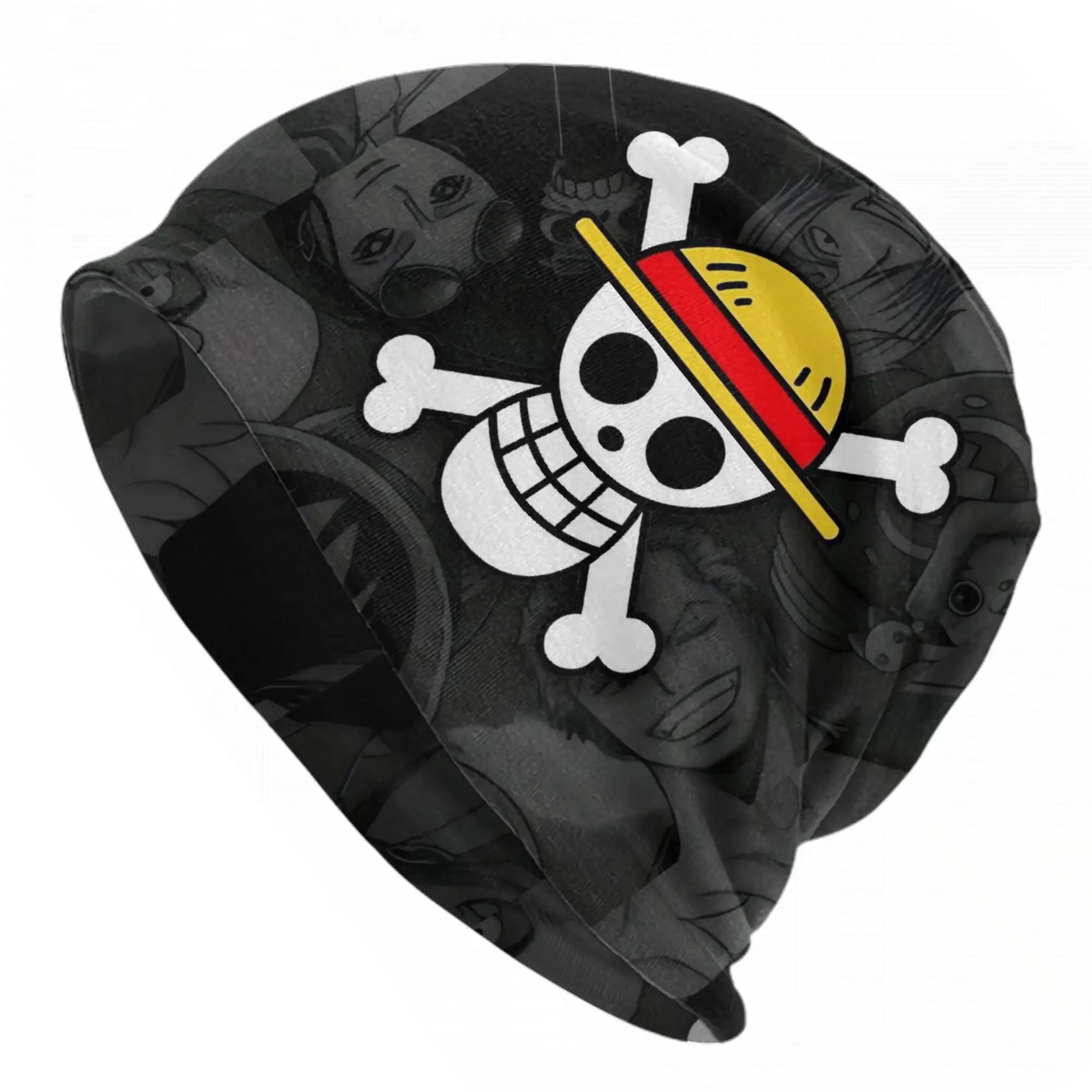 One Piece Strohhut mit Luffy Totenkopf-Logo, Skullies Mütze, Hip-Hop Streetwear für Männer und Frauen, Warme Doppelfunktions-Mütze