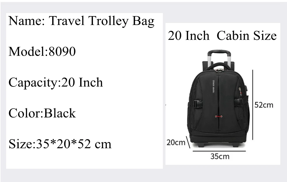 Brand Travel Trolley Bags For Men 20 Inch Rolling Luggage Backpack Wheeled Backpack Men Business Carry On Hand Luggage Bags