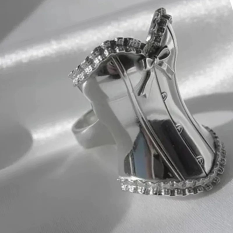Vintage Gothic Sliver Color Bow Lace Corset Princess Dress Big Wide Ring for Women Punk Fashion Party Statement Rings Jewelry
