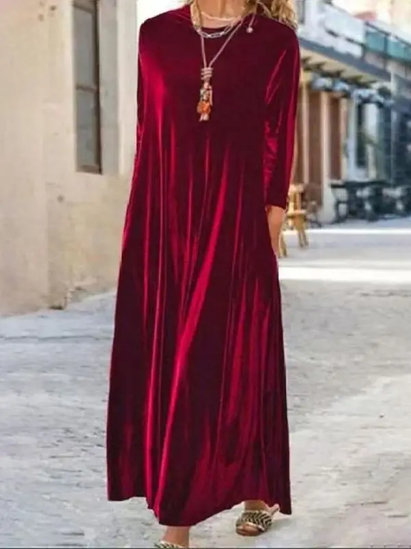 

Elegant Velvet Long Sleeve Dress for Middle-Aged And Elderly Spring Autumn Thin Medium-Length Korean Style Casual Dress