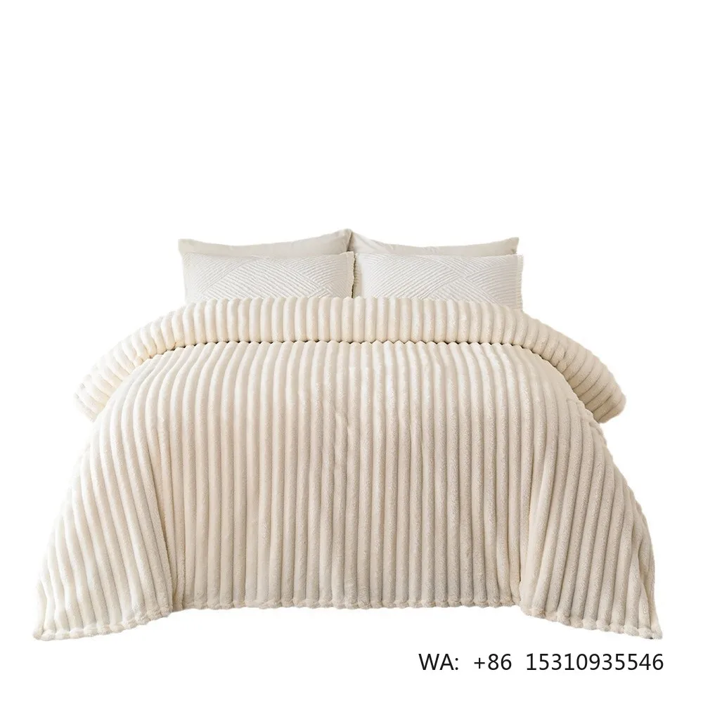 Striped Luxury Plush Multifunctional Embossed Design Four Seasons High-Grammage Flannel Lightweight Portable Knitted Blanket