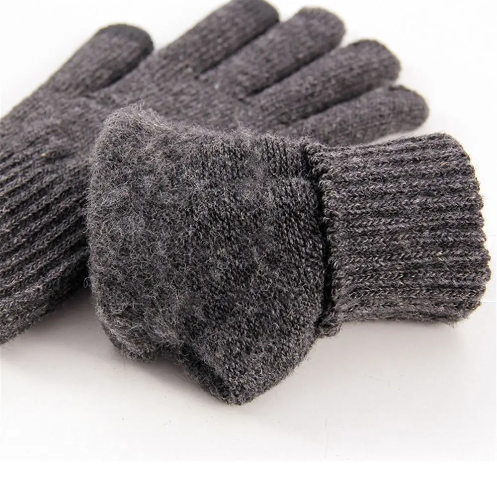 Solid Color Elastic Thick Driving Gloves Full Finger Mittens Touch Screen Knitted Gloves