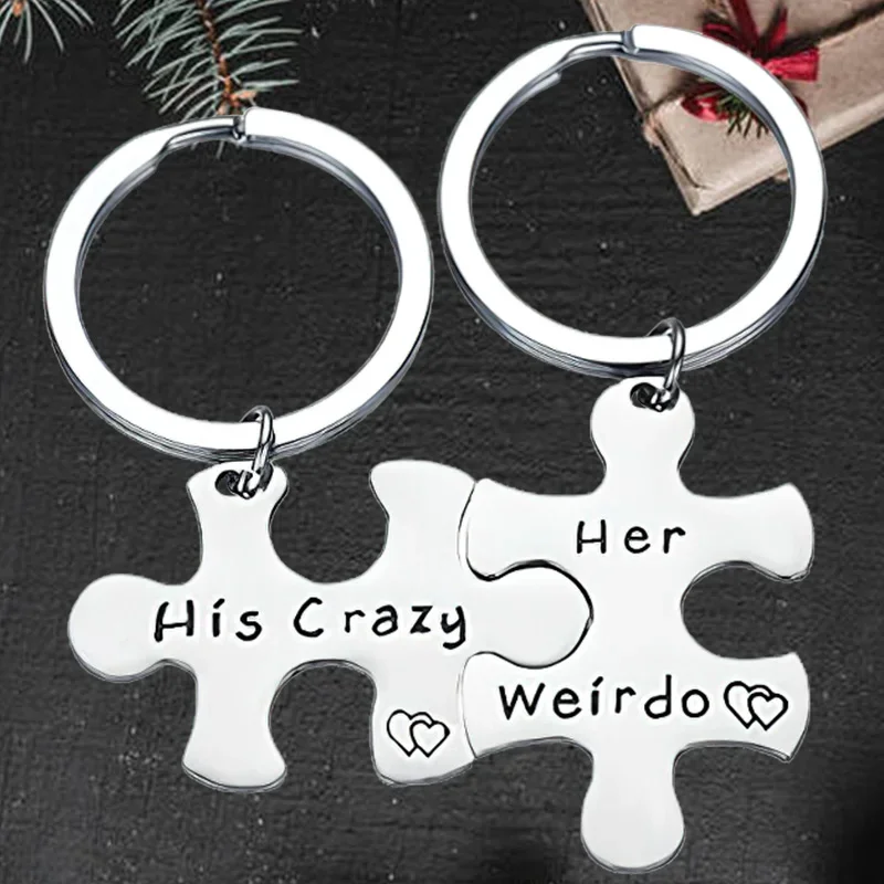 

Cute Couple Puzzle Keychain Pendant Valentine's Day Gift Boyfriend Girlfriend Husband Wife Gift Key Chain His Crazy Her Weirdo