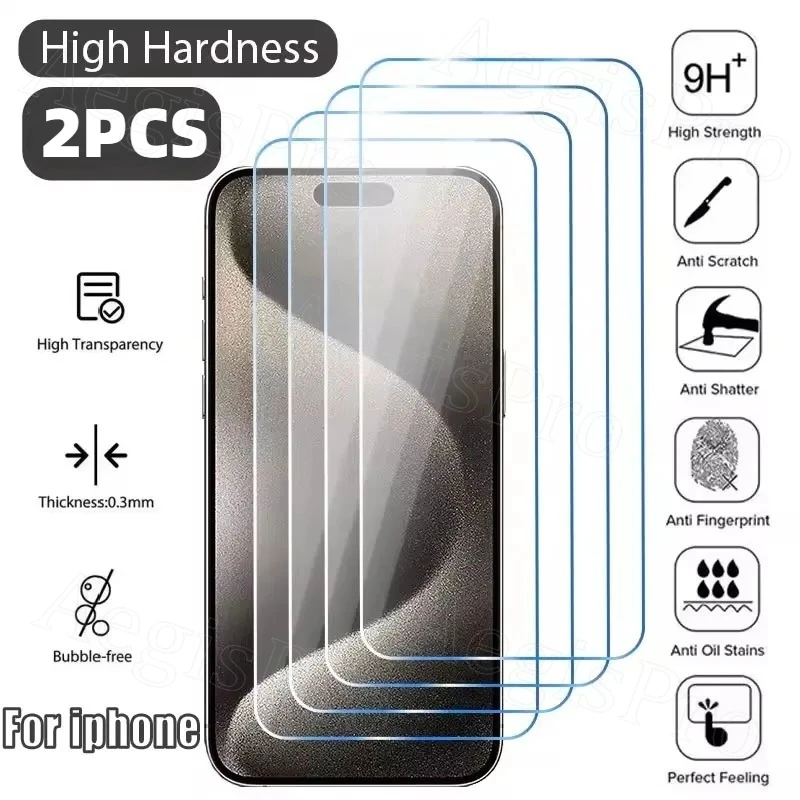 

2PCS Tempered Glass for iPhone 16 15 14 11 14Plus 14Pro Screen Protector for iPhone13 15 12 16Pro 11ProMax 12Mini 13Mini Glass