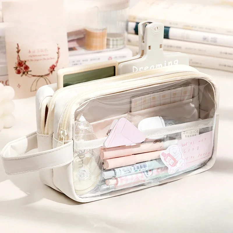 Transparent Pencil Case Large Capacity Stationery Box Pencil Case Multi-layer Girl Japanese Simple Student Stationery Bag